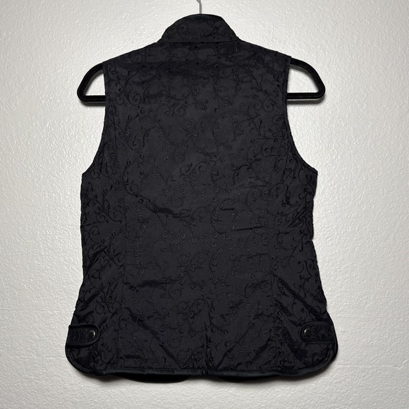 Eddie Bauer Puffer Vest Womens Small Black Goose Down Floral Embroidered Zip - Picture 2 of 7